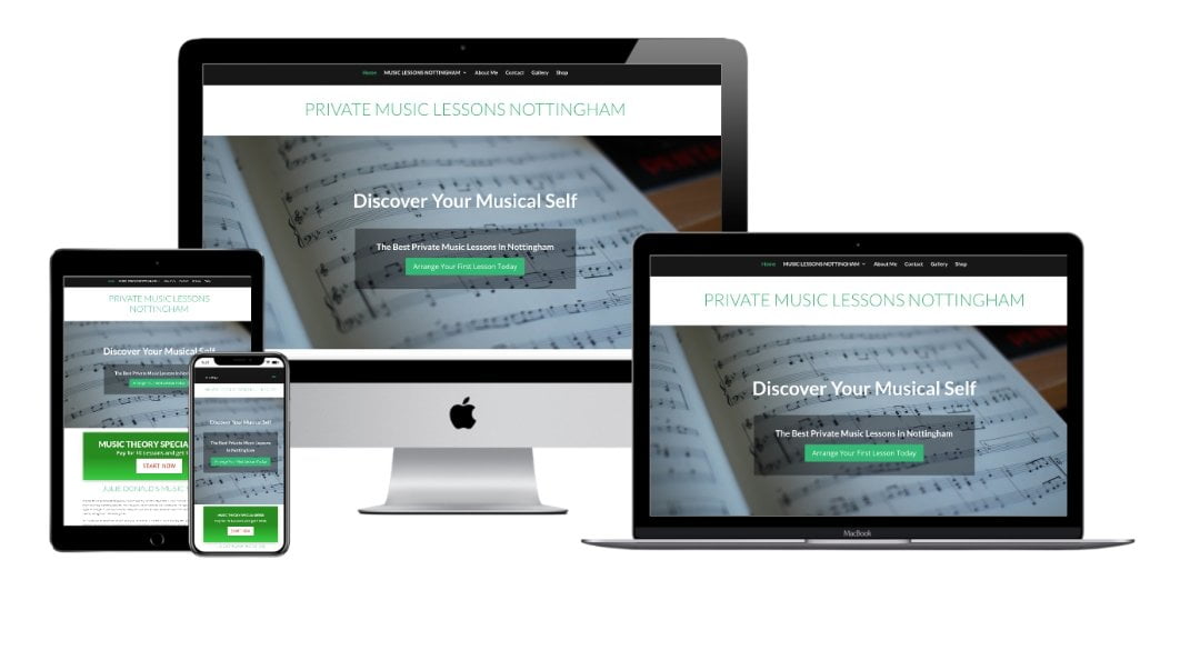 Julie donalds music school nottingham website mockup